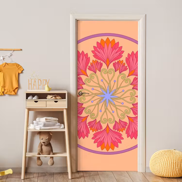 Deursticker - Bloemen - Patroon - Abstract - Roze - Decoratief — 6