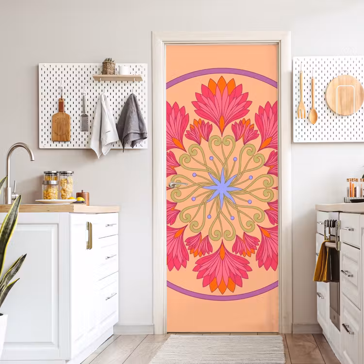 Deursticker - Bloemen - Patroon - Abstract - Roze - Decoratief — 7