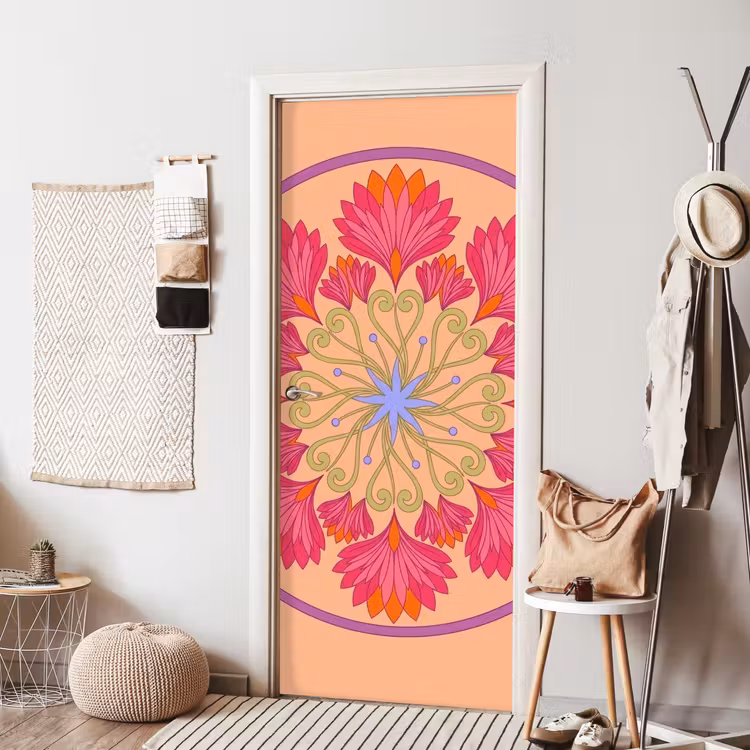 Deursticker - Bloemen - Patroon - Abstract - Roze - Decoratief — 8