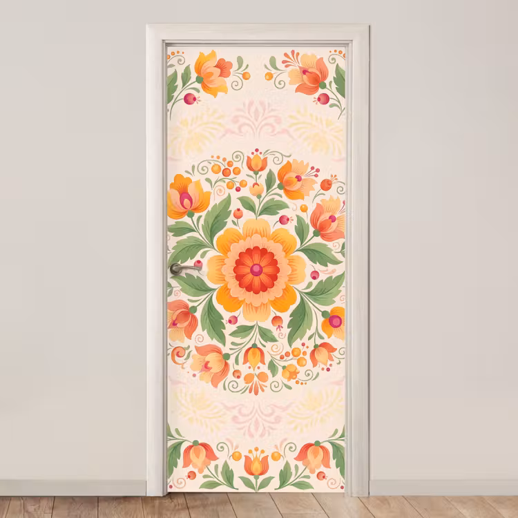 Deursticker - Bloemen - Patroon - Decoratief - Oranje — 1