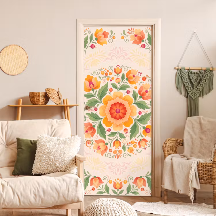 Deursticker - Bloemen - Patroon - Decoratief - Oranje — 4