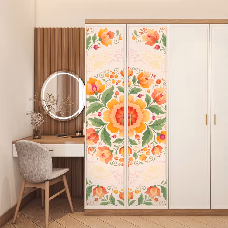 Deursticker - Bloemen - Patroon - Decoratief - Oranje — 5