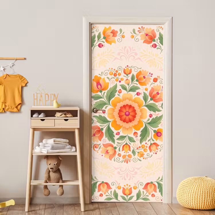 Deursticker - Bloemen - Patroon - Decoratief - Oranje — 6