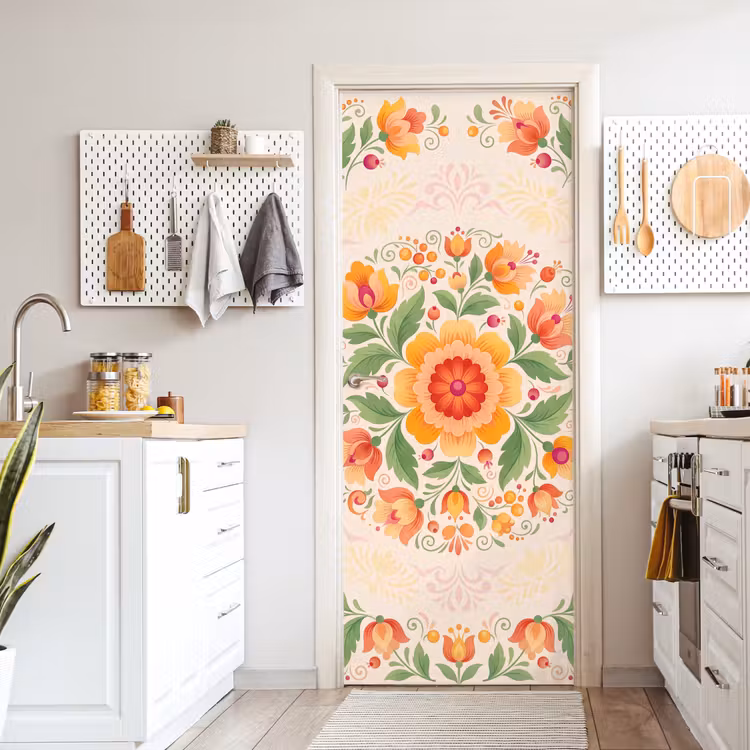 Deursticker - Bloemen - Patroon - Decoratief - Oranje — 7