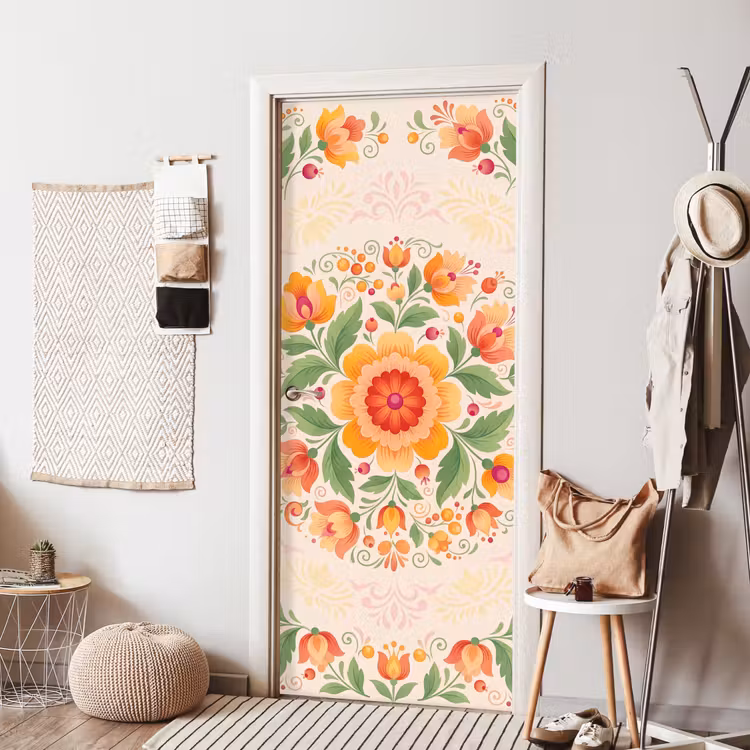 Deursticker - Bloemen - Patroon - Decoratief - Oranje — 8