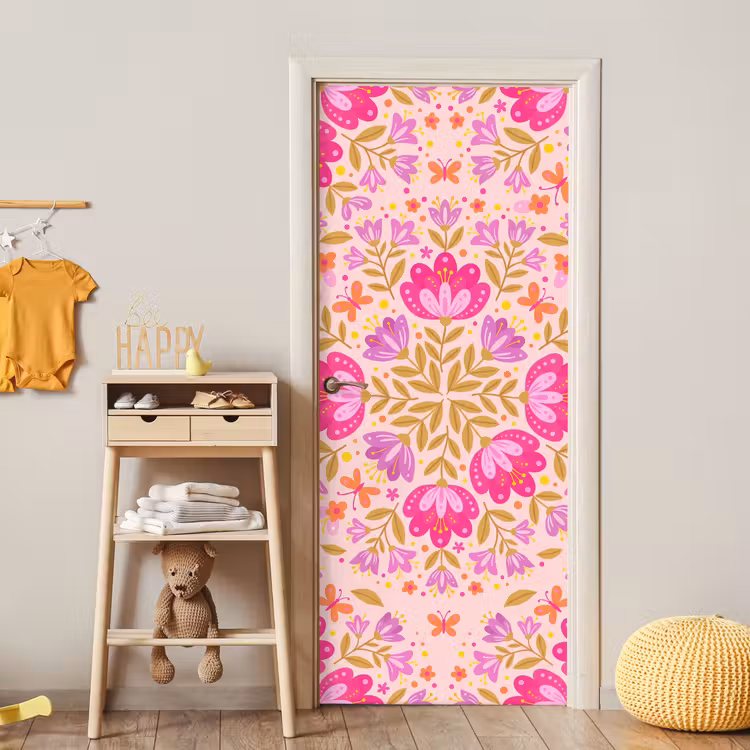Deursticker - Bloemen - Patroon - Natuur - Abstract - Roze — 6
