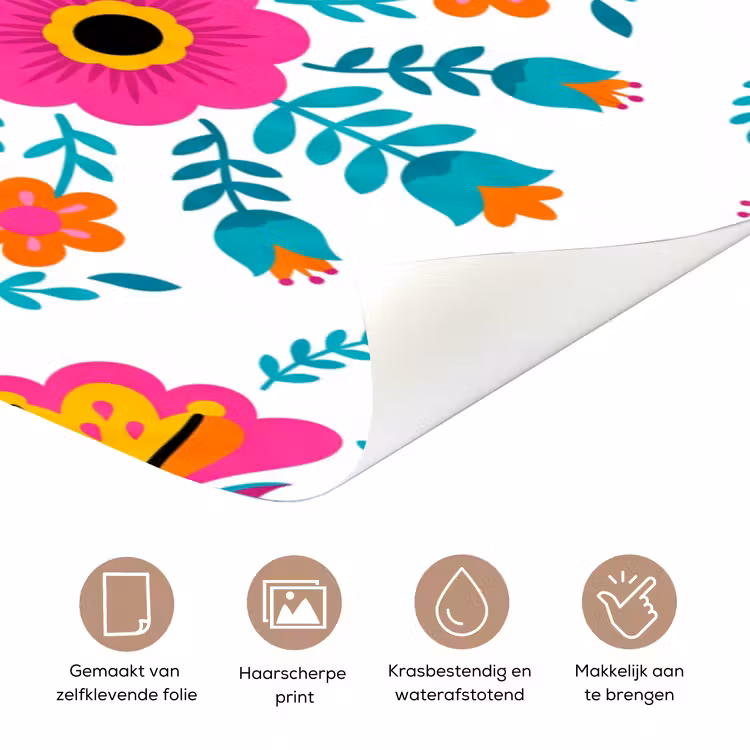 Deursticker - Bloemen - Vogel - Patroon - Kleurrijk - Modern — 3