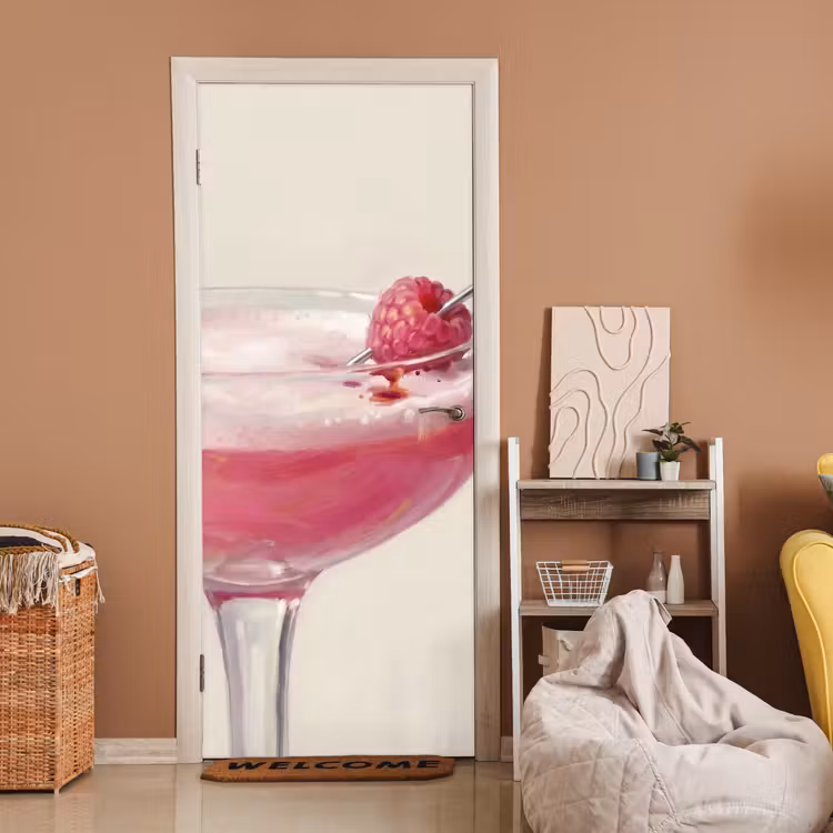 Deursticker - Cocktail - Framboos - Drank - Modern - Roze — 2