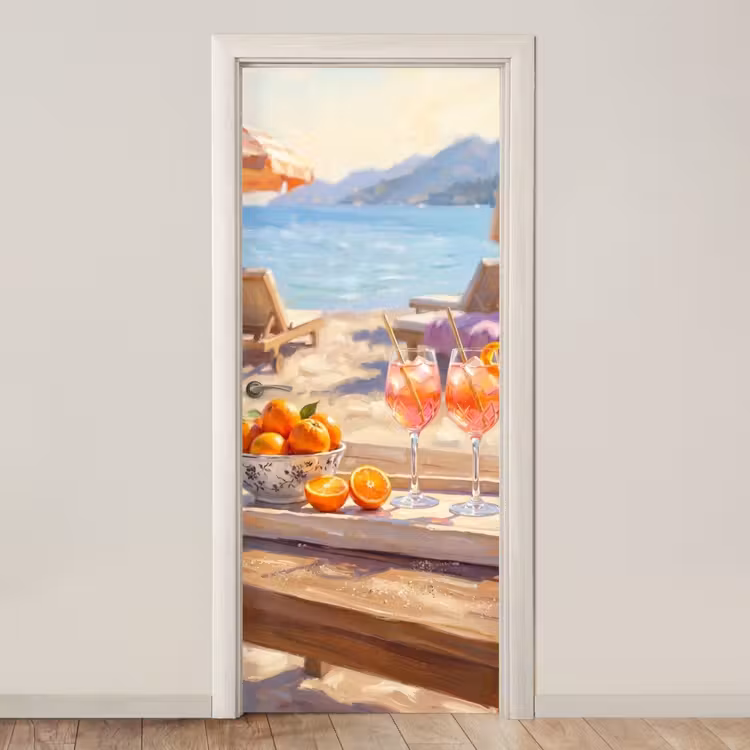 Deursticker - Drank - Glazen - Strand - Zomer - Oranje — 1