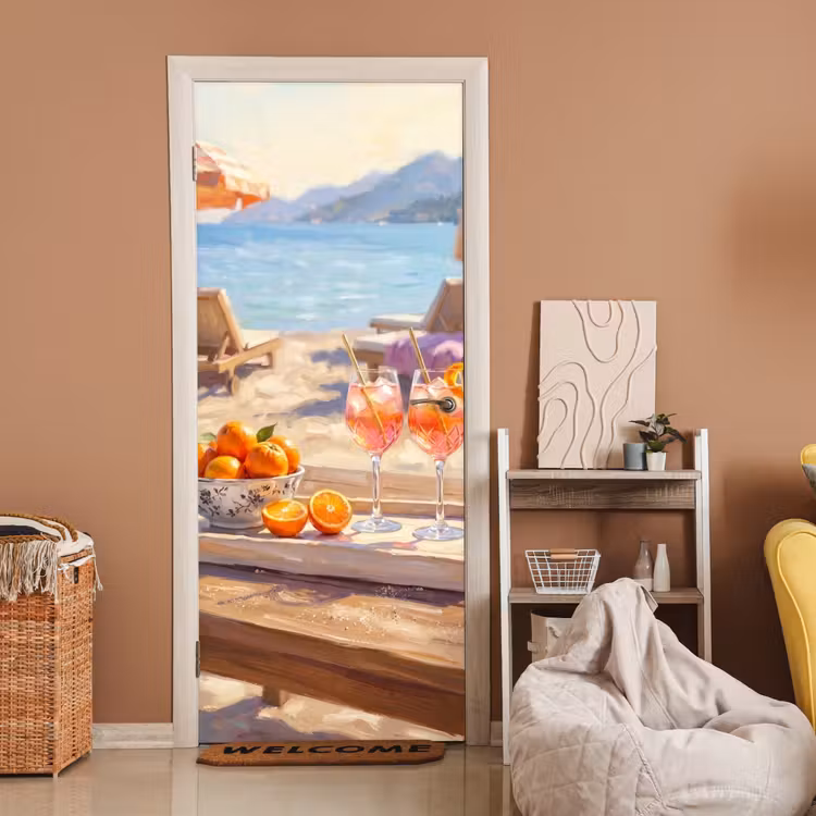 Deursticker - Drank - Glazen - Strand - Zomer - Oranje — 2