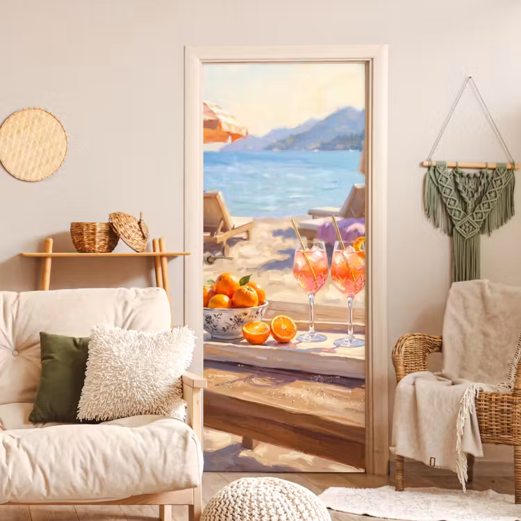 Deursticker - Drank - Glazen - Strand - Zomer - Oranje — 4