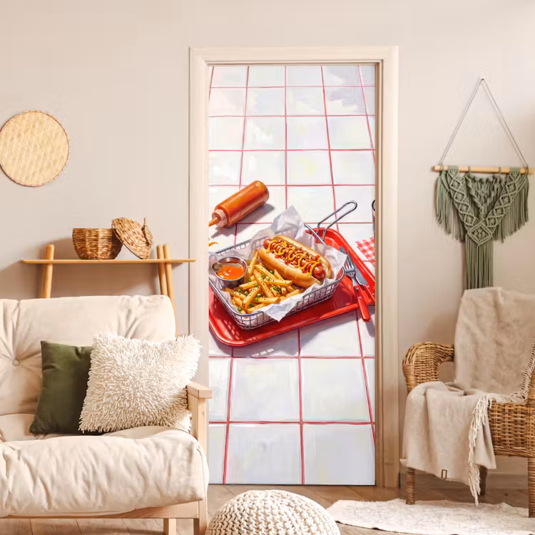 Deursticker - Eten - Hotdog - Fastfood - Modern - Rood — 4
