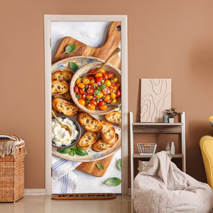 Deursticker - Eten - Tomaat - Brood - Kleurrijk - Keuken — 2