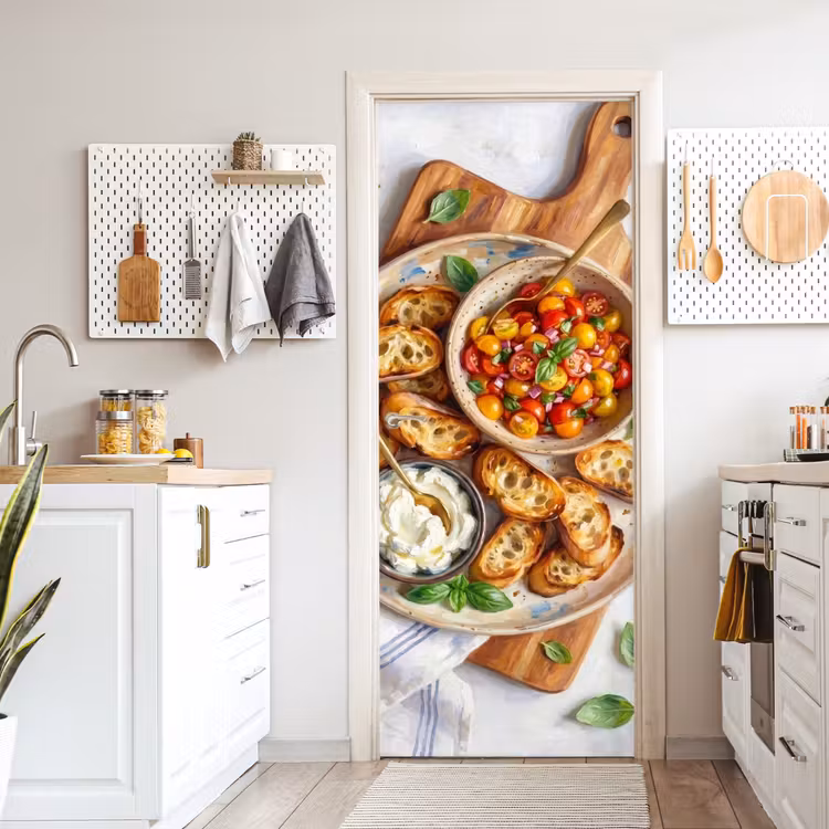 Deursticker - Eten - Tomaat - Brood - Kleurrijk - Keuken — 7
