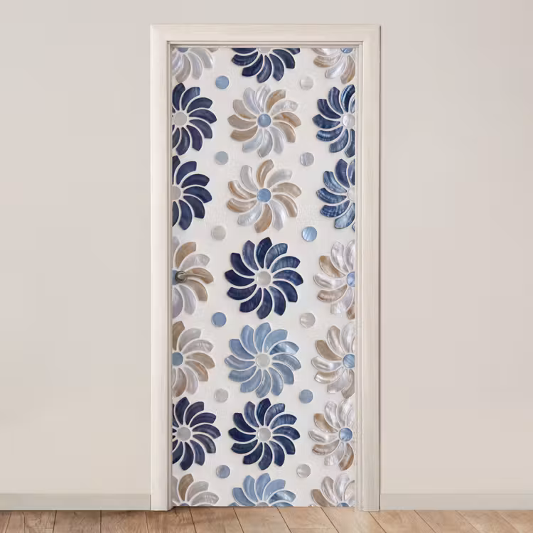 Deursticker - Bloemen - Parelmoer - Abstract - Patroon - Blauw — 1