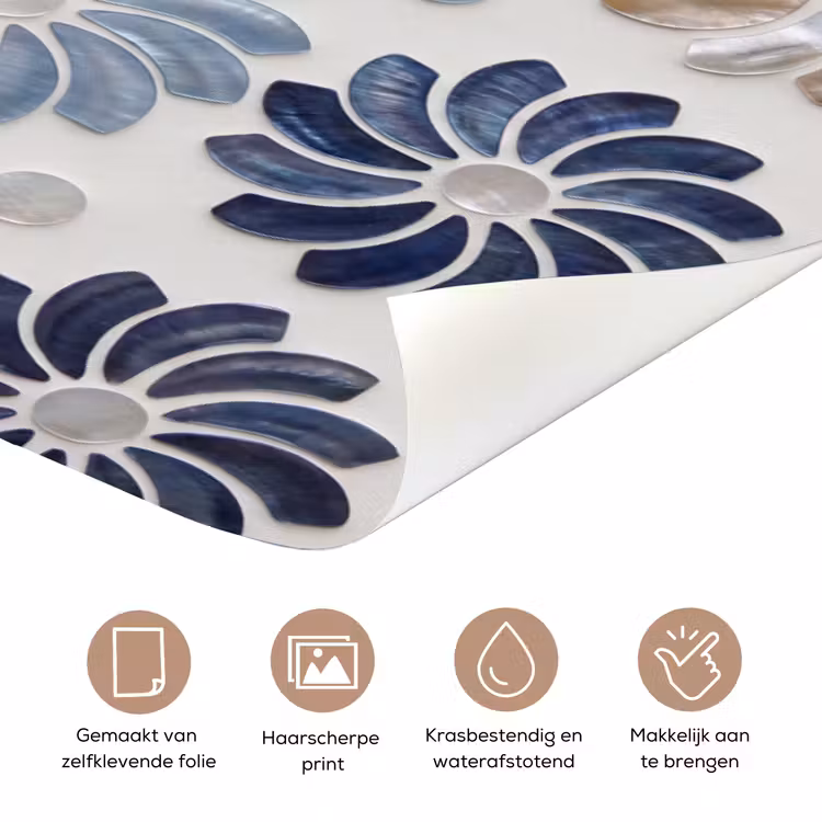 Deursticker - Bloemen - Parelmoer - Abstract - Patroon - Blauw — 3