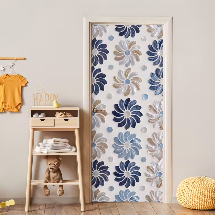 Deursticker - Bloemen - Parelmoer - Abstract - Patroon - Blauw — 6