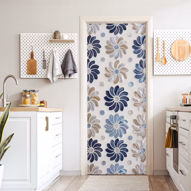 Deursticker - Bloemen - Parelmoer - Abstract - Patroon - Blauw — 7