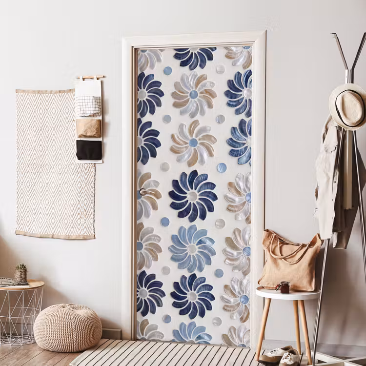 Deursticker - Bloemen - Parelmoer - Abstract - Patroon - Blauw — 8