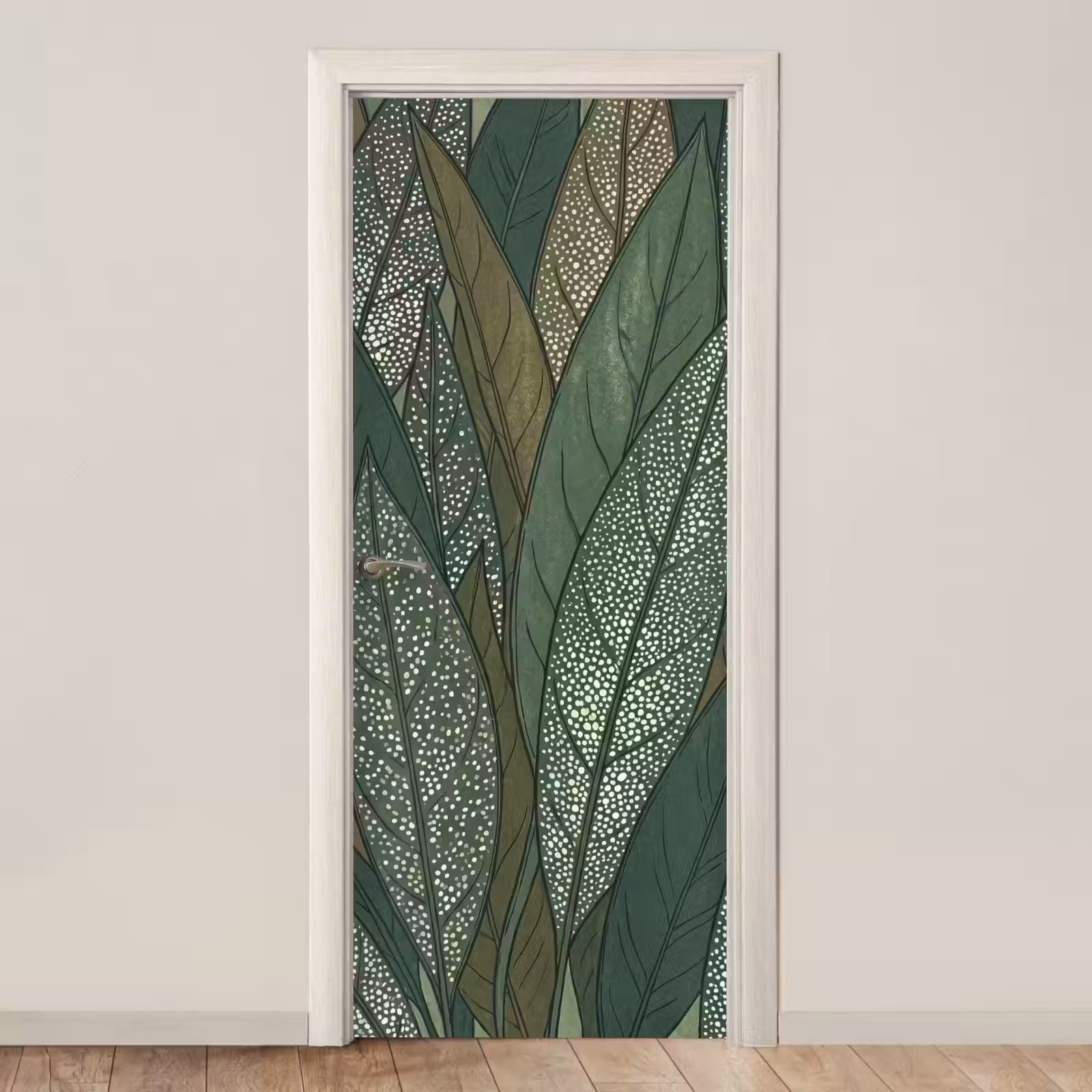 Deursticker - Bladeren - Patroon - Gestippeld - Natuur - Groen — 1