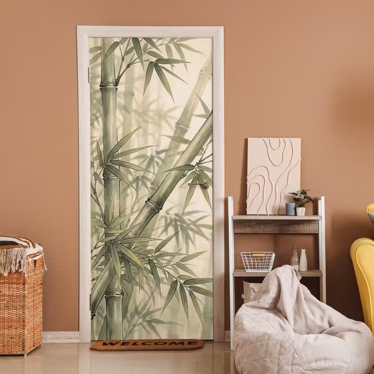 Deursticker - Bamboe - Bladeren - Aziatisch - Groen - Natuur — 2