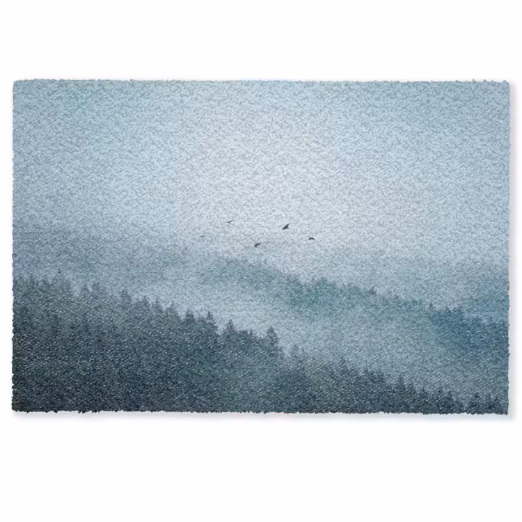 Deurmat - Bos - Mist - Vogels - Natuur - Groen — 1