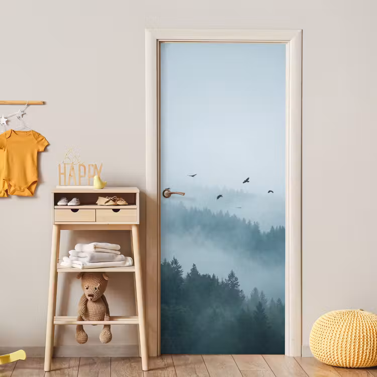 Deursticker - Bos - Mist - Vogels - Natuur - Groen — 6