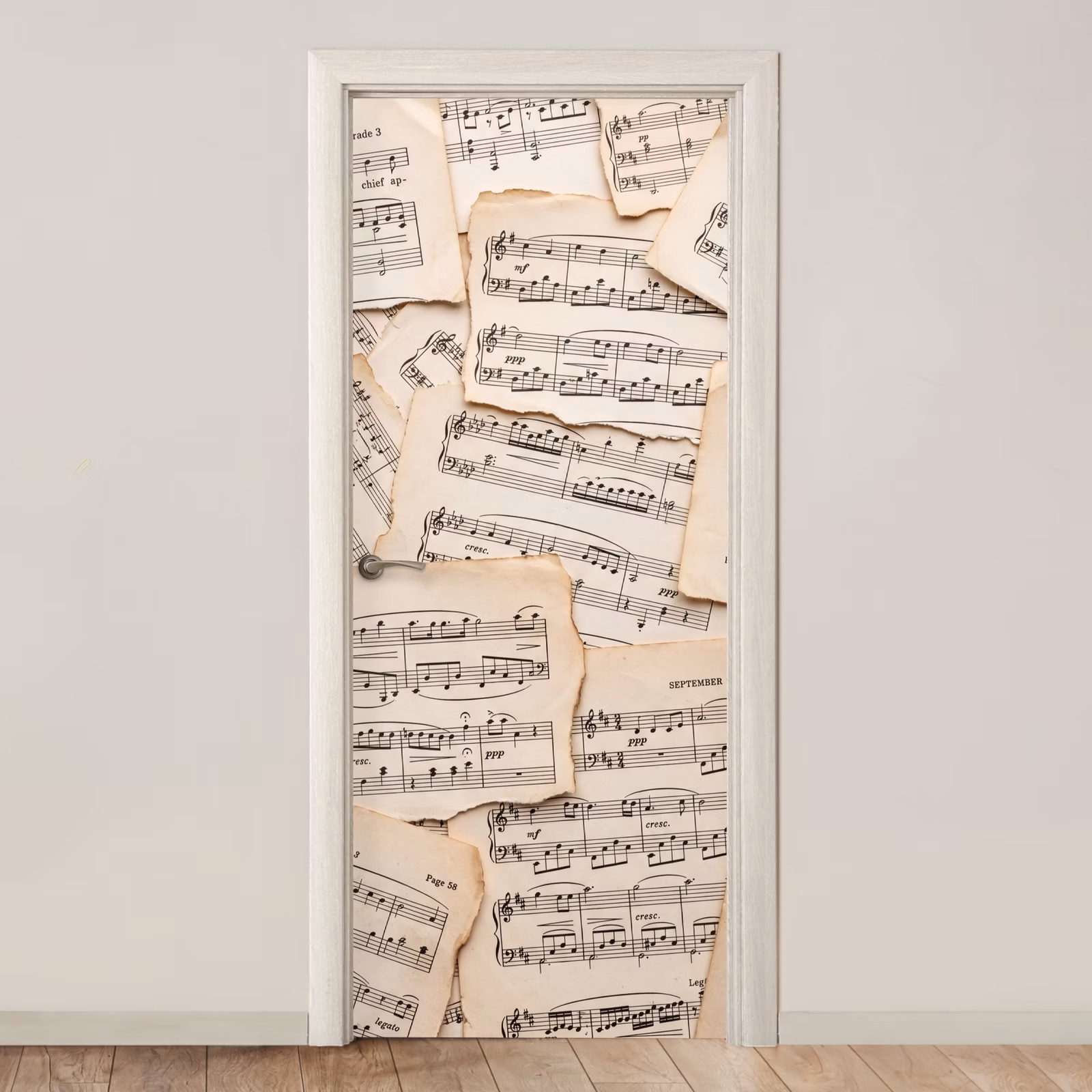 Deursticker - Bladmuziek - Oud - Noten - Vintage - Beige — 1