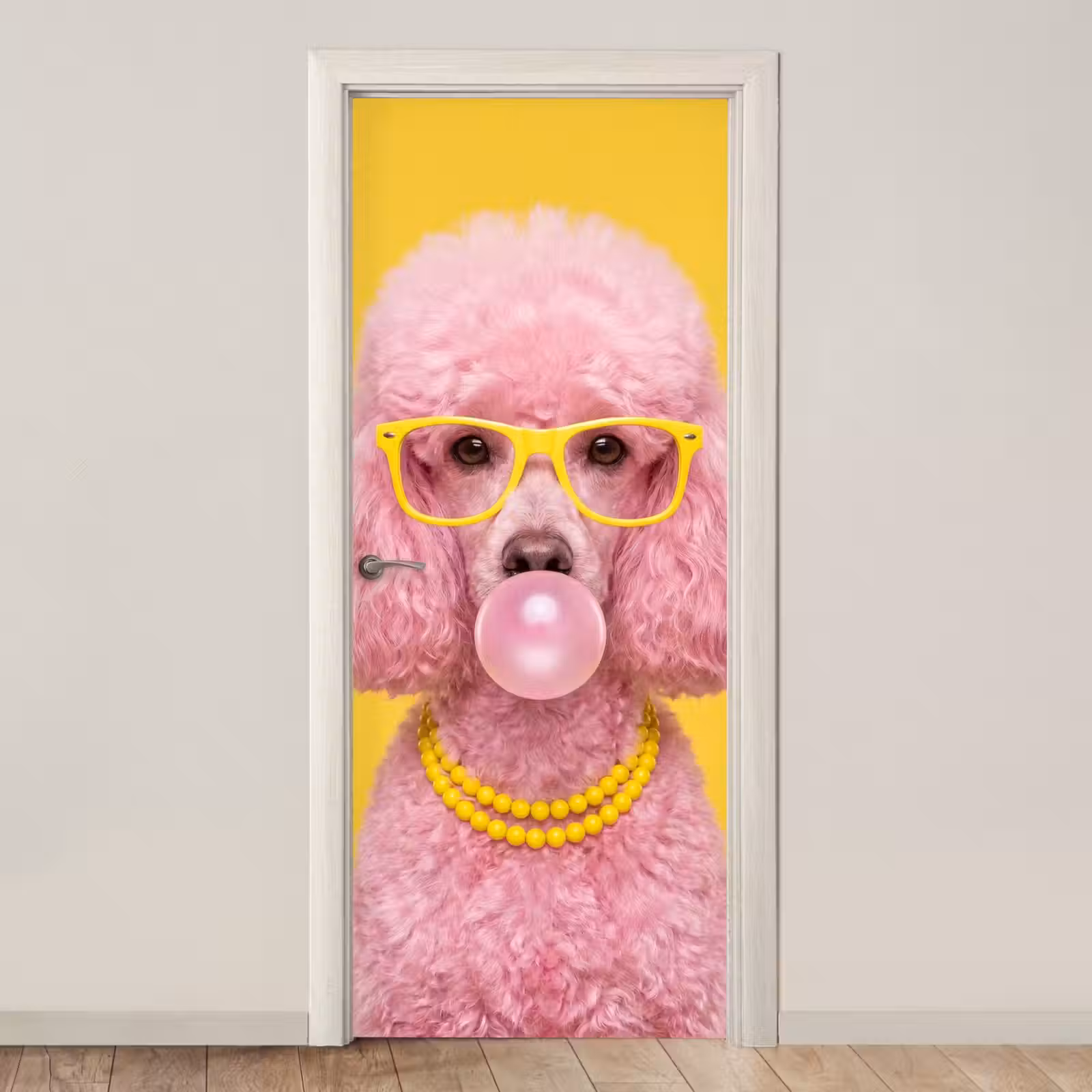 Deursticker - Hond - Kauwgum - Dieren - Modern - Roze — 1