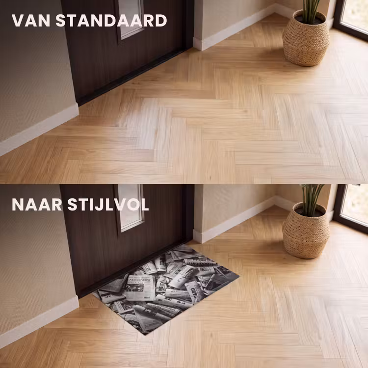 Deurmat - Krant - Stapel - Nieuws - Zwart-wit — 3