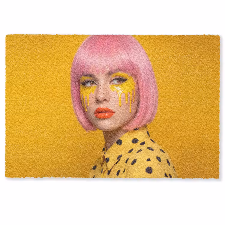 Deurmat - Vrouw - Portret - Abstract - Kleurrijk - Geel — 1