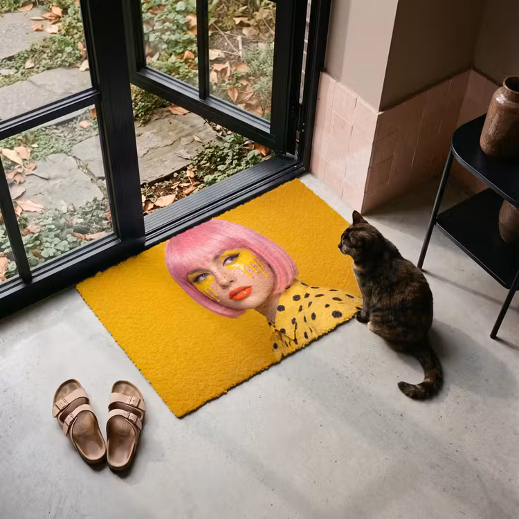 Deurmat - Vrouw - Portret - Abstract - Kleurrijk - Geel — 2