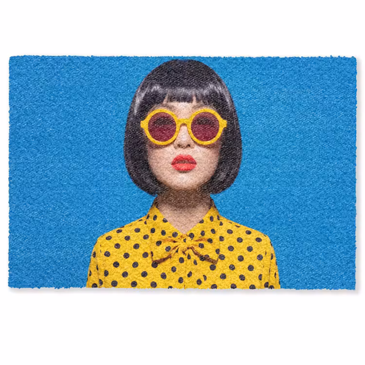 Deurmat - Vrouw - Zonnebril - Pop Art - Portret - Geel — 1