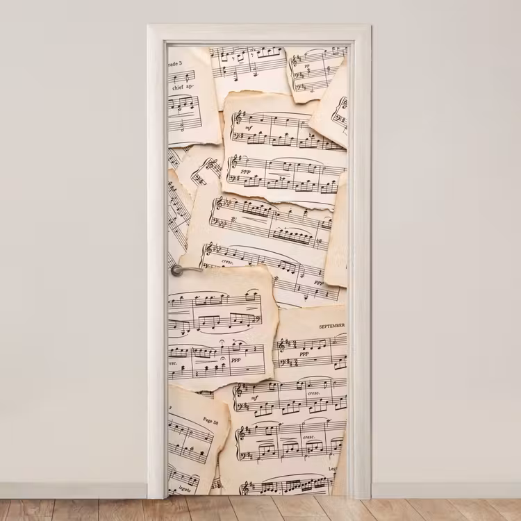 Deursticker - Bladmuziek - Oud - Noten - Vintage - Beige — 1