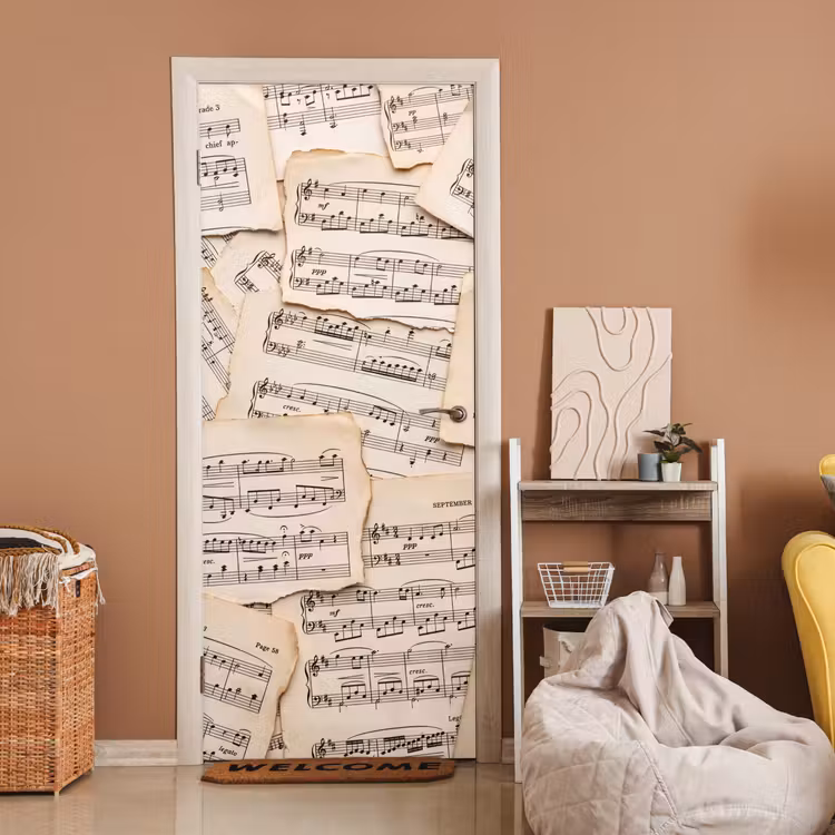 Deursticker - Bladmuziek - Oud - Noten - Vintage - Beige — 2