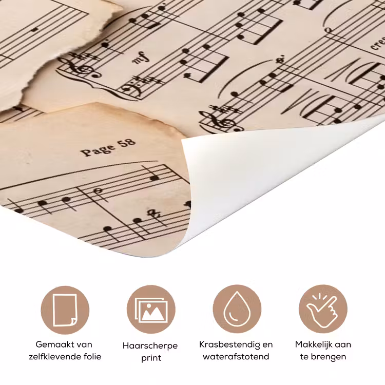 Deursticker - Bladmuziek - Oud - Noten - Vintage - Beige — 3