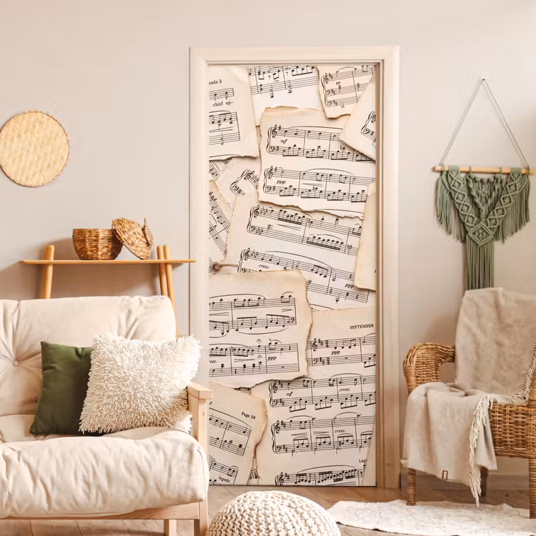 Deursticker - Bladmuziek - Oud - Noten - Vintage - Beige — 4
