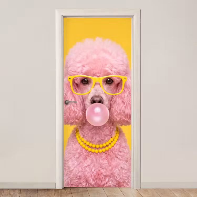 Deursticker - Hond - Kauwgum - Dieren - Modern - Roze — 1