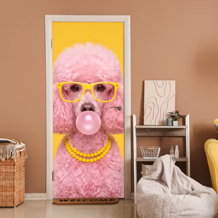 Deursticker - Hond - Kauwgum - Dieren - Modern - Roze — 2