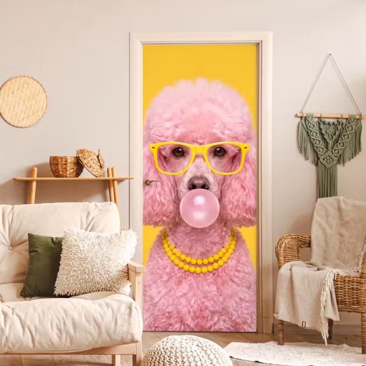 Deursticker - Hond - Kauwgum - Dieren - Modern - Roze — 4