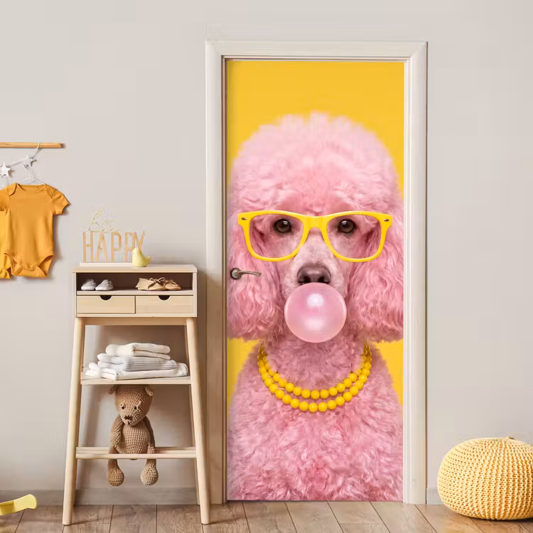 Deursticker - Hond - Kauwgum - Dieren - Modern - Roze — 6