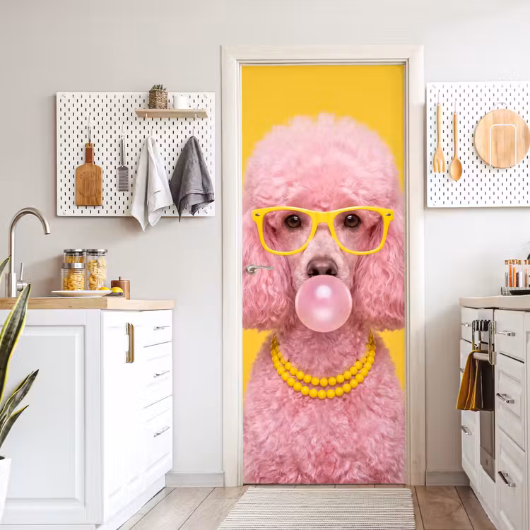 Deursticker - Hond - Kauwgum - Dieren - Modern - Roze — 7