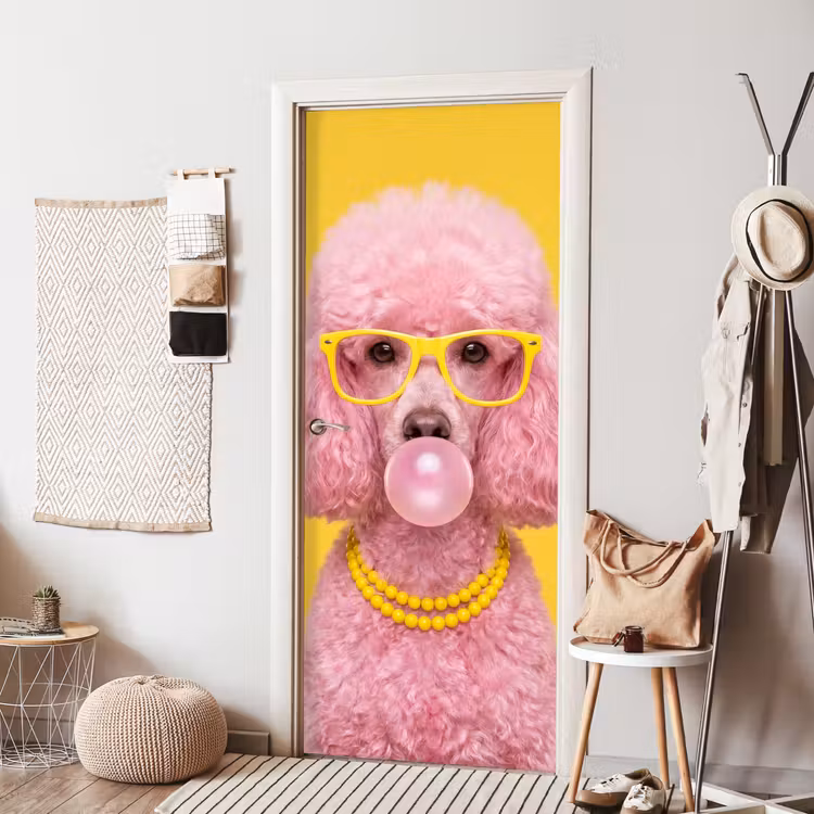 Deursticker - Hond - Kauwgum - Dieren - Modern - Roze — 8
