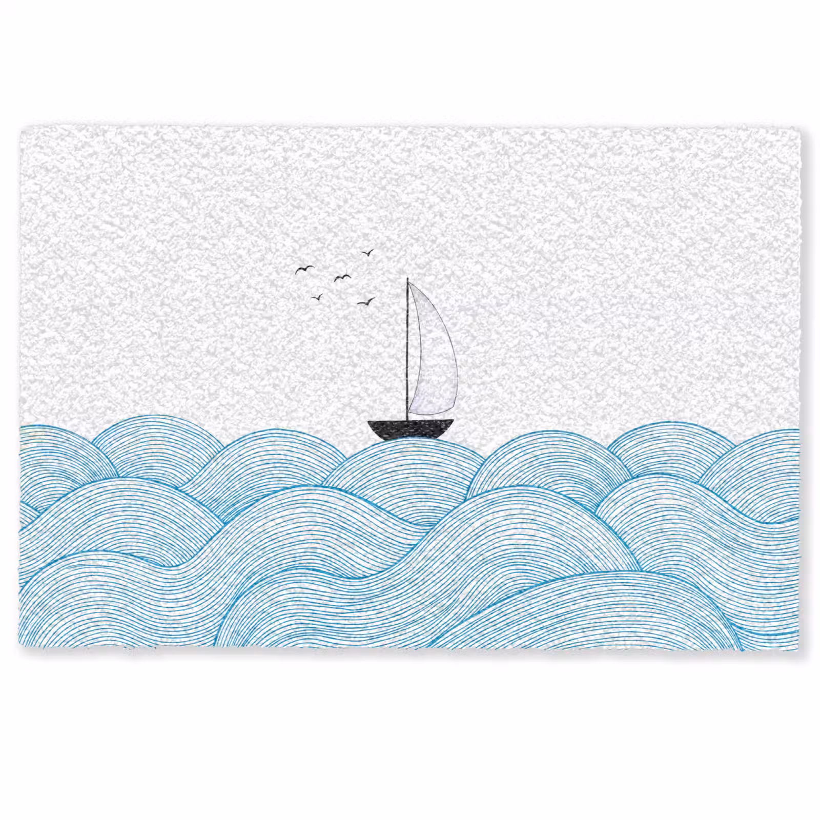 Deurmat - Zeilboot - Golven - Zee - Illustratie - Blauw — 1
