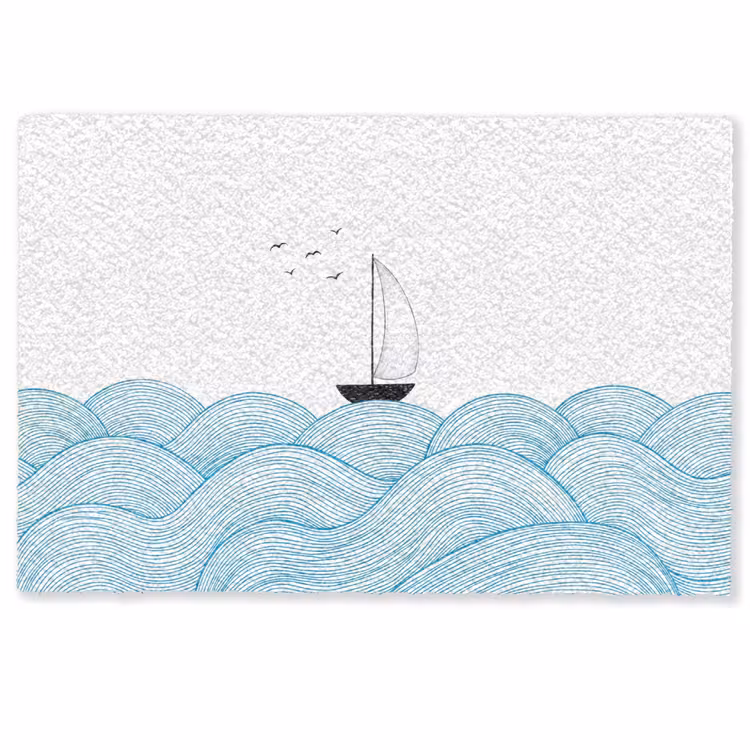 Deurmat - Zeilboot - Golven - Zee - Illustratie - Blauw — 1