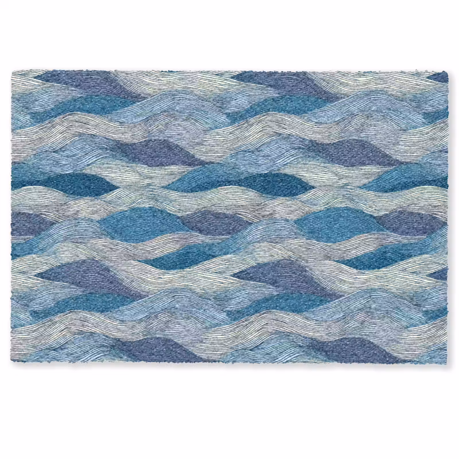 Deurmat - Getekend - Blauw - Wit - Golvend - Streepjes — 1