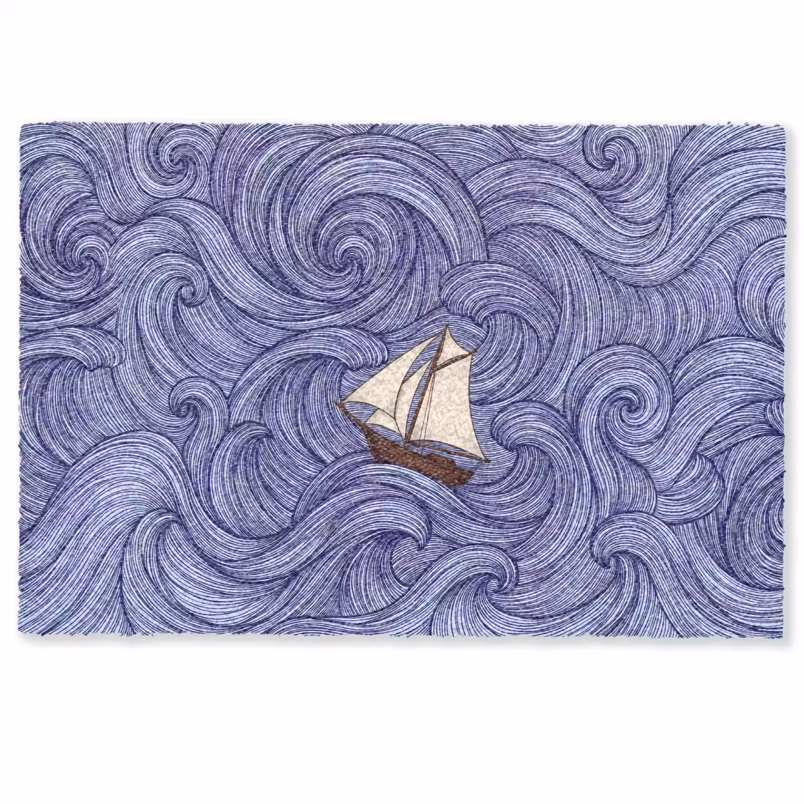 Deurmat - Schip - Golven - Zee - Illustratie - Blauw — 1
