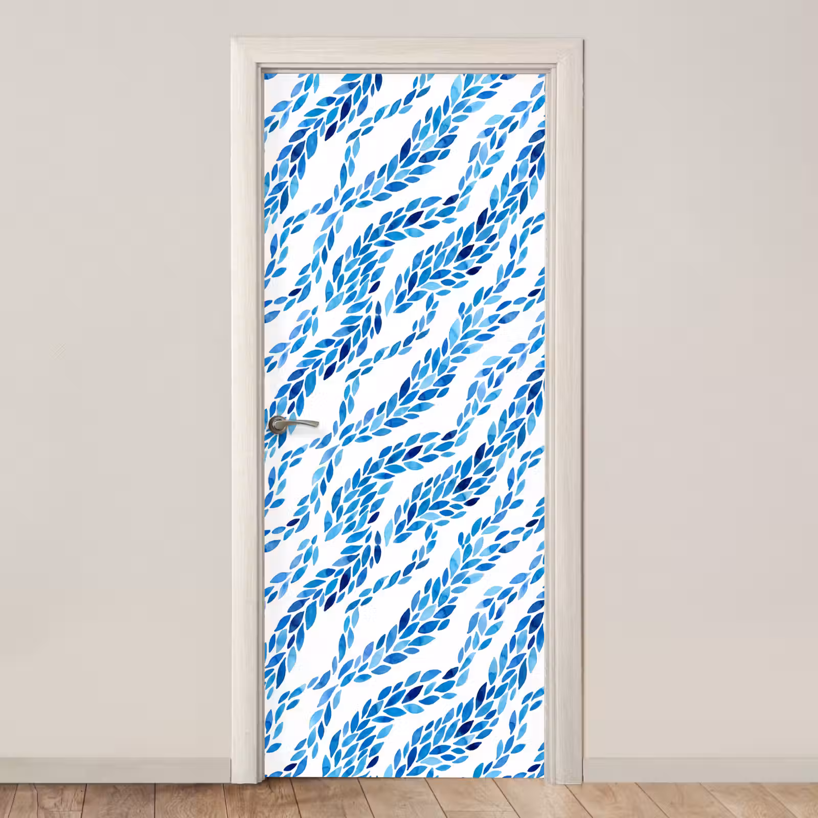 Deursticker - Bladeren - Aquarel - Patroon - Modern - Blauw — 1