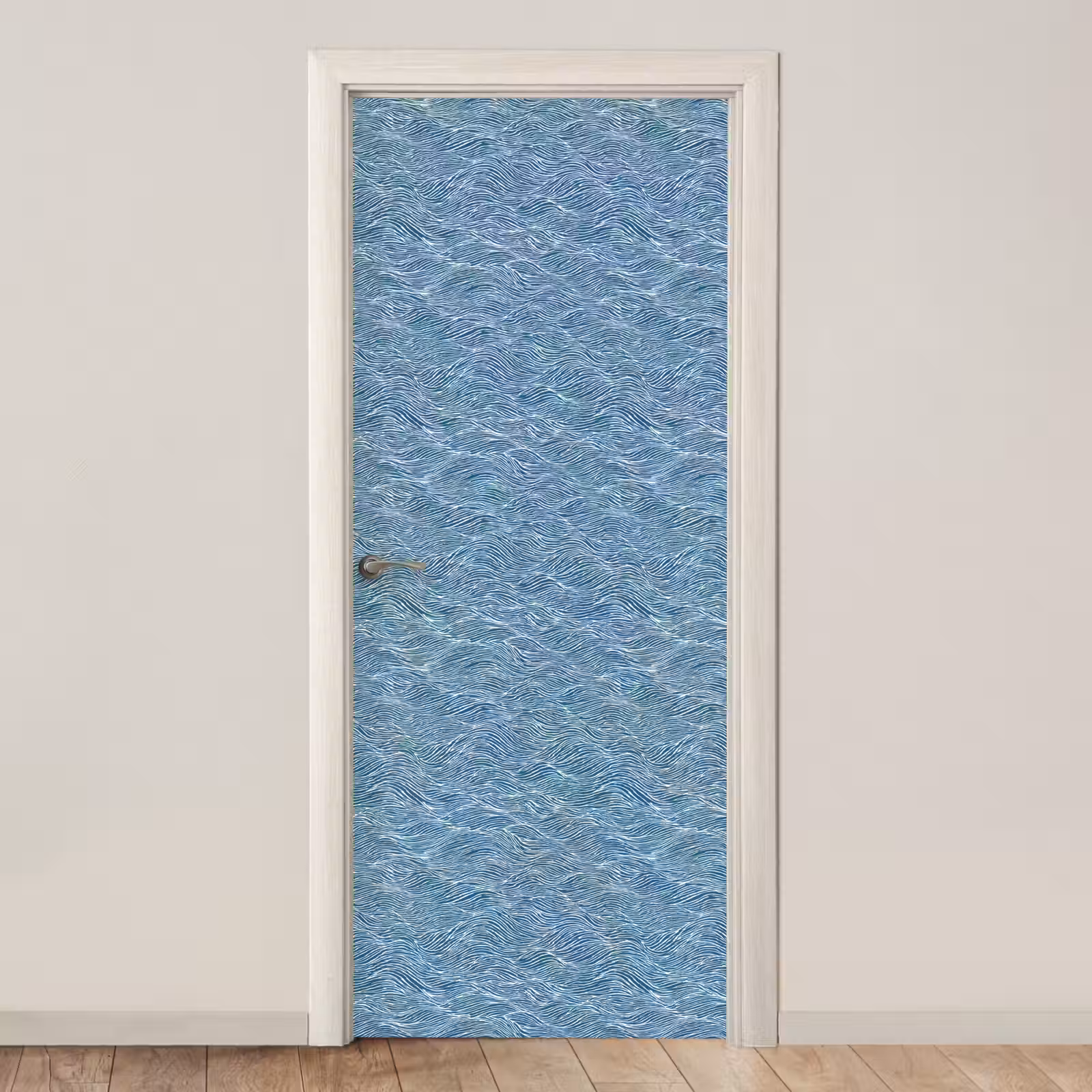 Deursticker - Blauw - Wit - Golven - Getekend - Textuur — 1