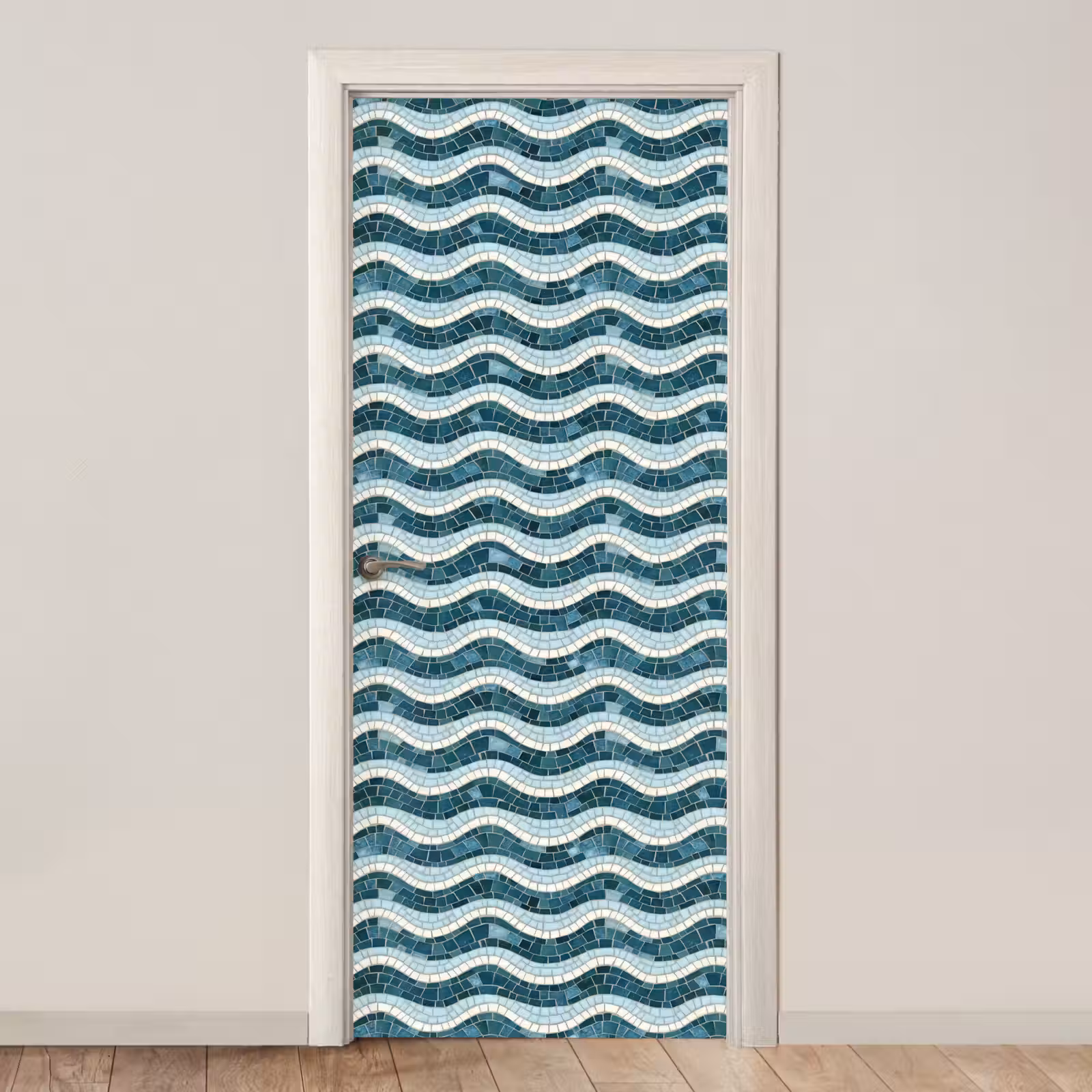 Deursticker - Blauw - Wit - Mozaïek - Golvend — 1